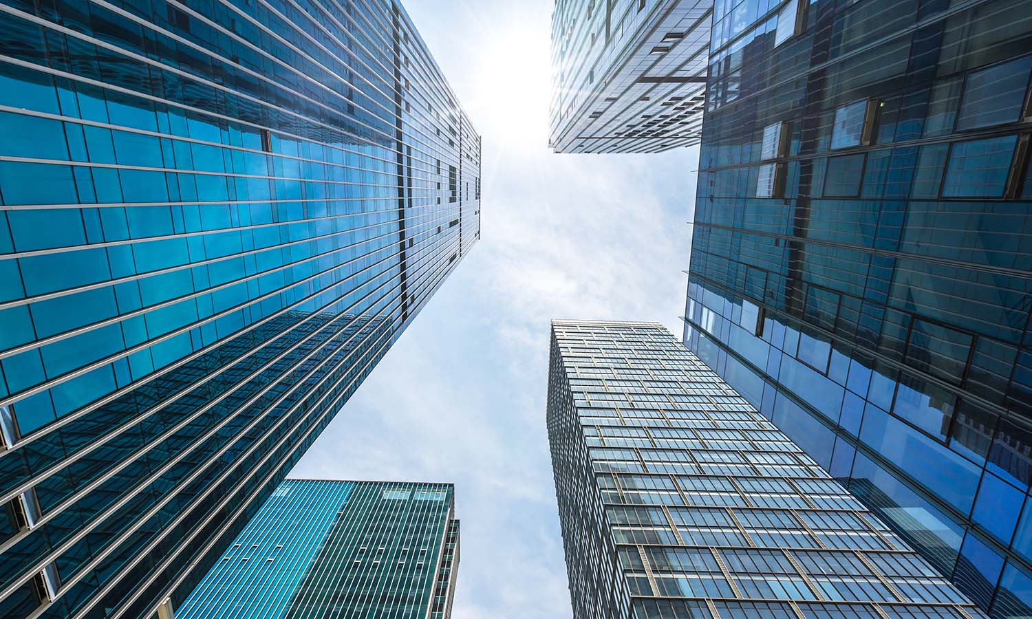 Upwards view of skyscrapers